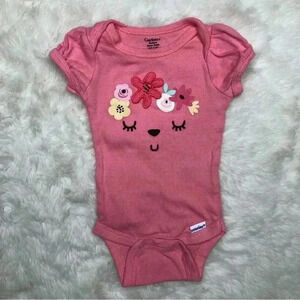 Gerber Onesie DiaperShirt Pink / Flowers /  Face Size Neworn